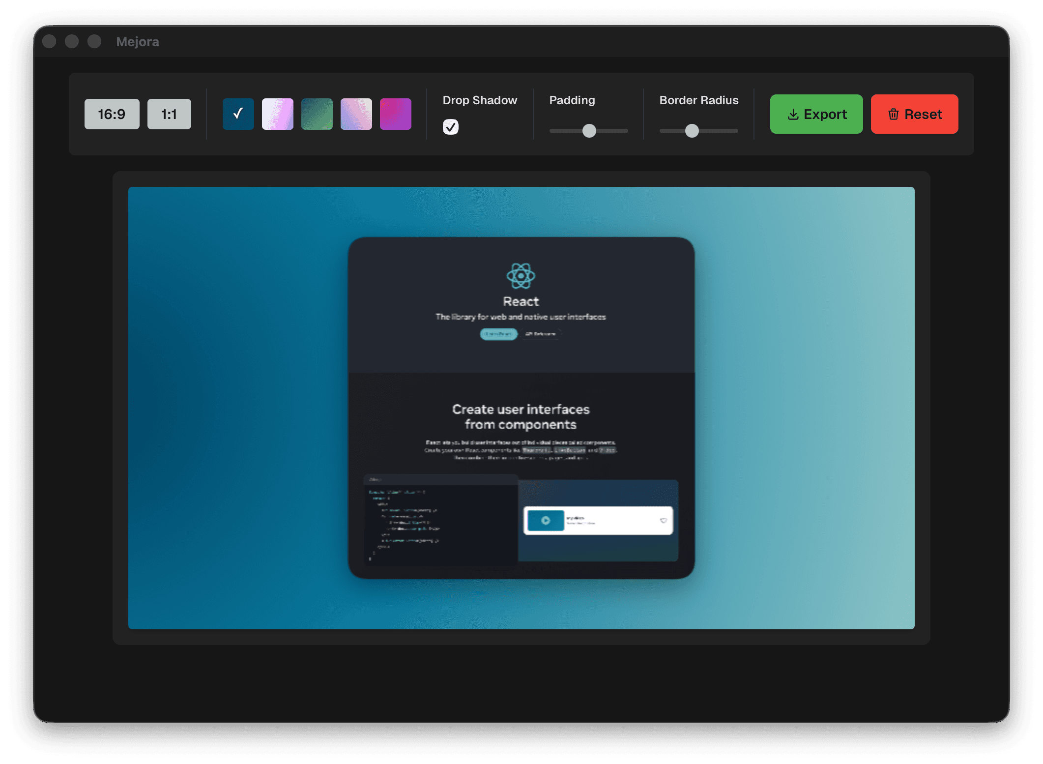 Screenshot of Mejora application interface